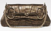 古馳-1921 collection- 金棕色鱷魚皮小號肩背翻蓋包，配馬銜扣細節