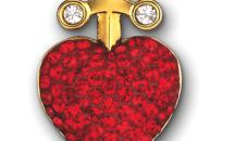 SWAROVSKI HEART SWORD大紅色水晶穿孔耳釘 - 施華洛世奇