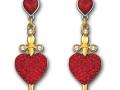 SWAROVSKI HEART SWORD大紅色水晶穿孔耳釘 - 施華洛世奇