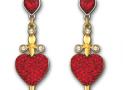 SWAROVSKI HEART SWORD大紅色水晶穿孔耳釘 - 施華洛世奇