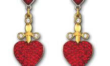 SWAROVSKI HEART SWORD大紅色水晶穿孔耳釘 - 施華洛世奇