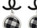 Chanel logo與格紋紐扣耳環 - 香奈兒