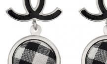 Chanel logo與格紋紐扣耳環 - 香奈兒