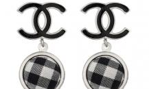 Chanel logo與格紋紐扣耳環 - 香奈兒