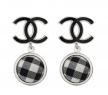 Chanel logo與格紋紐扣耳環 - 香奈兒