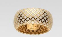 Gucci金色十字鏤空白底戒指 - 古馳