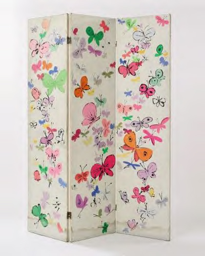 《屏風（蝴蝶）》 ，1956 –1959年作 彩墨涂底漆卡紙、木框 ，64 . x 50 . x .英寸
