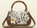 Gucci newbamboo花卉圖案帆布手提包