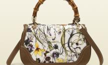 Gucci newbamboo花卉圖案帆布手提包