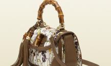 Gucci newbamboo花卉圖案帆布手提包