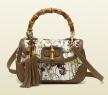 Gucci newbamboo花卉圖案帆布手提包